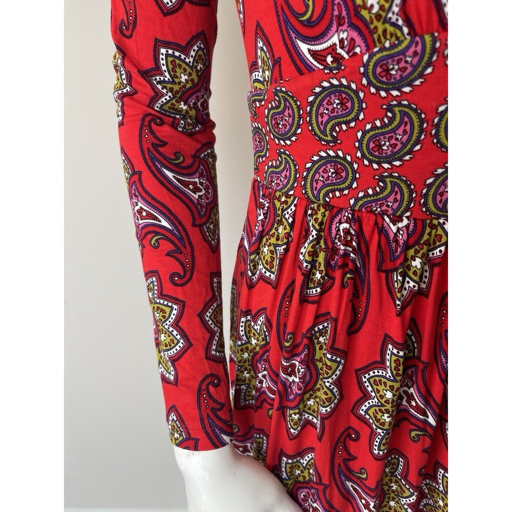 BODEN Thea Long Sleeves Jersey Knit Midi Dress Stretchy US 4P Red Paisley - Picture 5 of 13